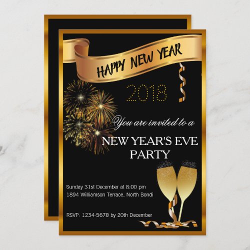 Black and Gold New Years Eve Invite