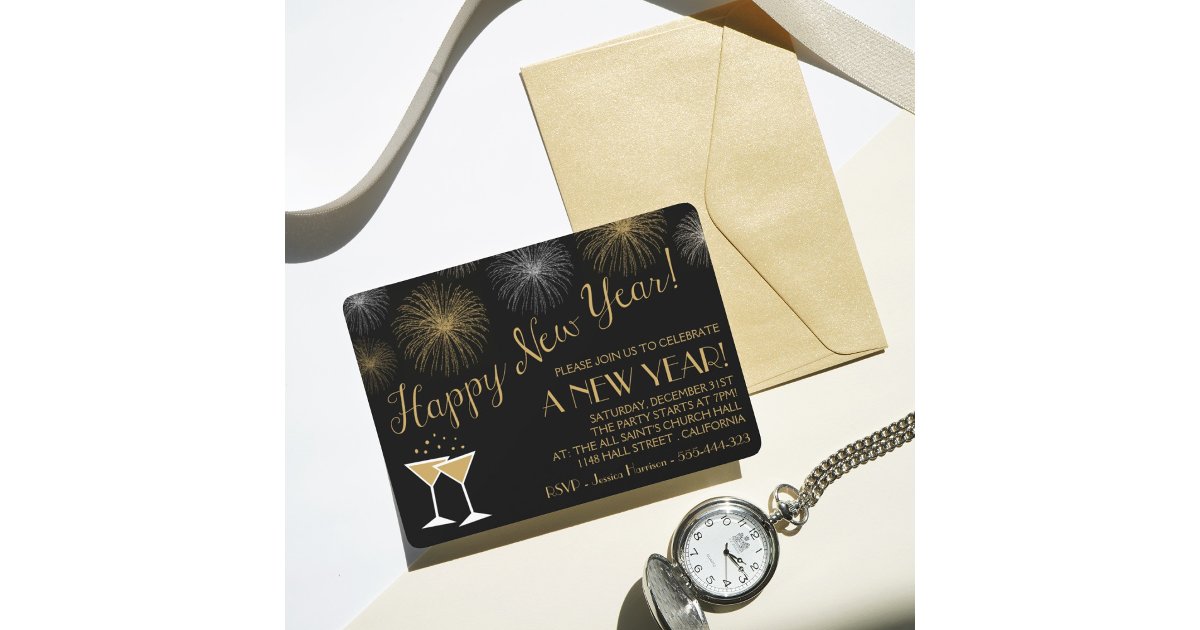 Black and Gold New Years Eve Party Invitations | Zazzle