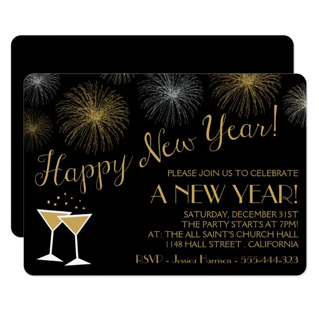 Black And Gold New Years Eve Party Invitations