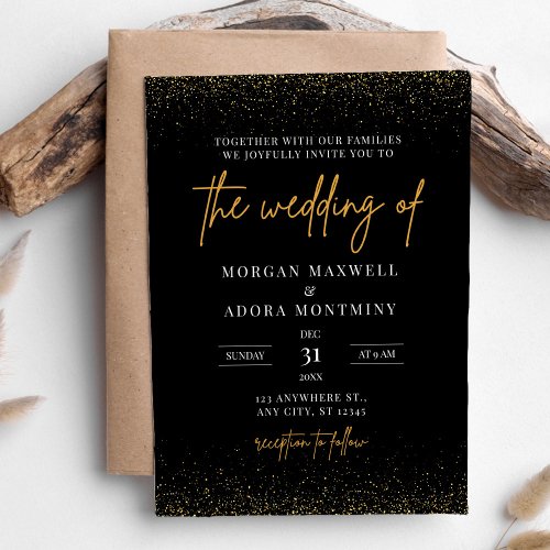 Black and Gold New Years Eve Wedding Invitation
