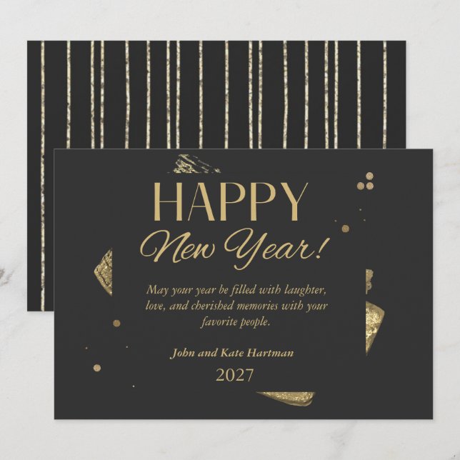 Black and Gold New Years Greeting Card (Front/Back)