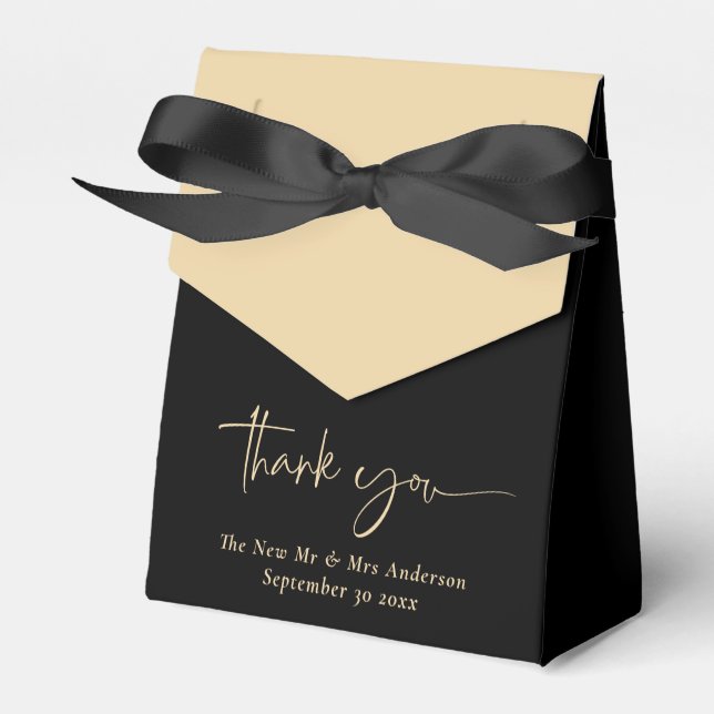 Black and Gold Newlywed Wedding Thank You Favor Boxes (Front Side)