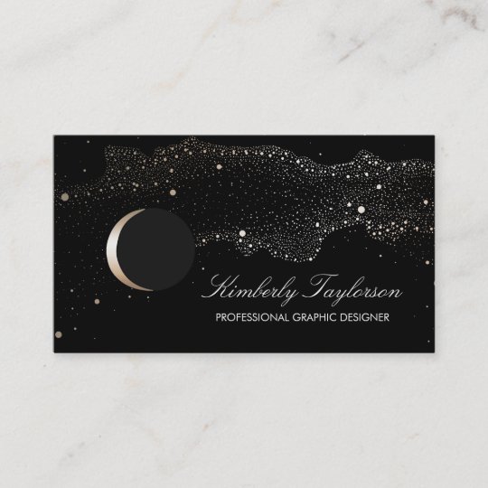 Black And Gold Night Stars Crescent Moon Modern Business