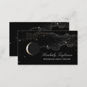 Black and Gold Night Stars Crescent Moon Modern Business Card (Front/Back)