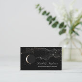Black and Gold Night Stars Crescent Moon Modern Business Card (Standing Front)