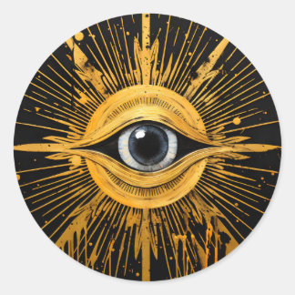 Black and Gold Occult Grey Evil Eye Starburst Classic Round Sticker