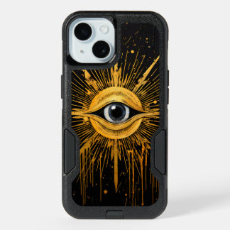 Black and Gold Occult Grey Evil Eye Starburst iPhone 15 Case