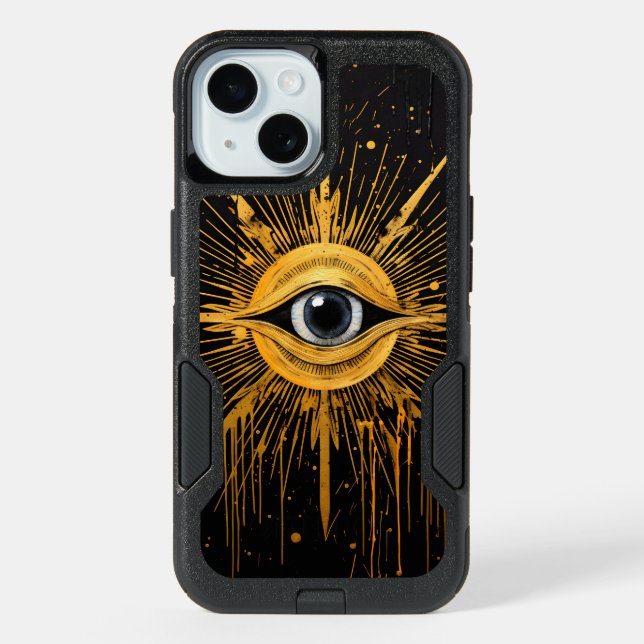 Black and Gold Occult Grey Evil Eye Starburst Otterbox iPhone Case (Back)