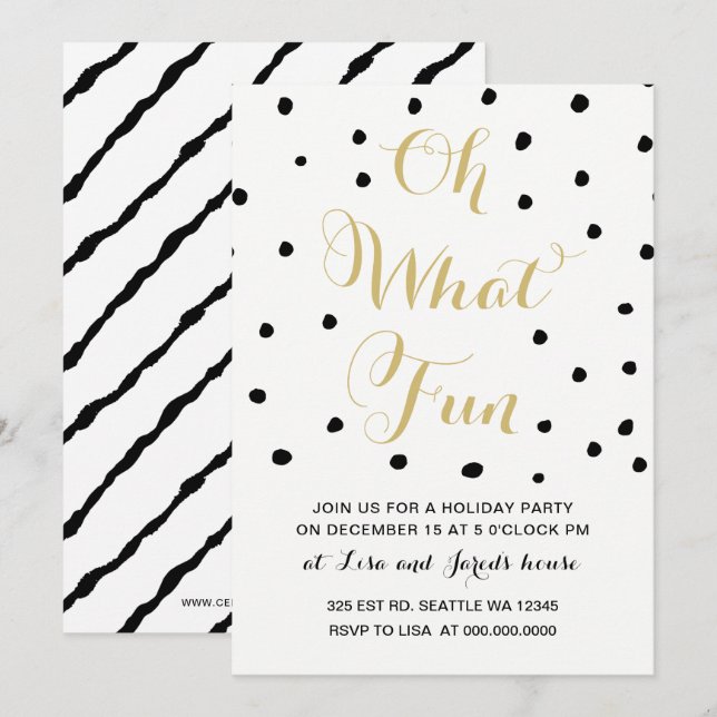 black and gold Oh what Fun holiday Party Invitation (Front/Back)