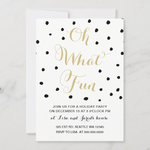 black and gold Oh what Fun holiday Party Invitation