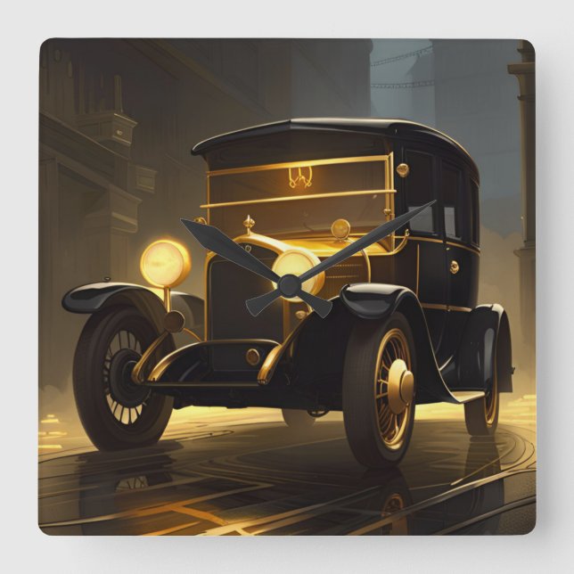 black and gold old style car wall clock (Front)