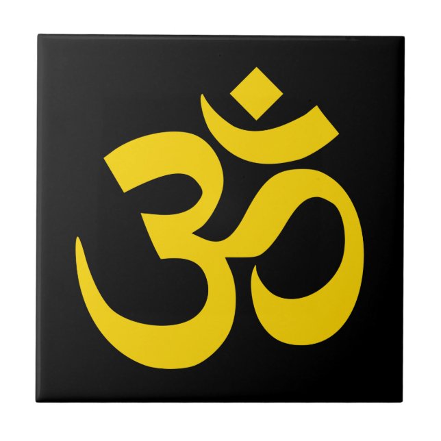 Black and Gold Om Symbol Ceramic Tile (Front)