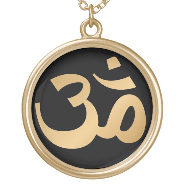 Black and Gold Om Symbol Necklace (Front)
