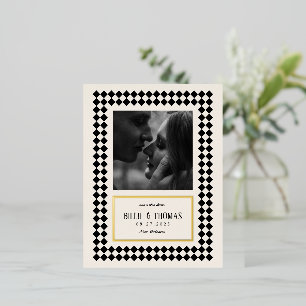 Black and Gold on Ivory Checkerboard Border Jazz Foil Invitation Postcard