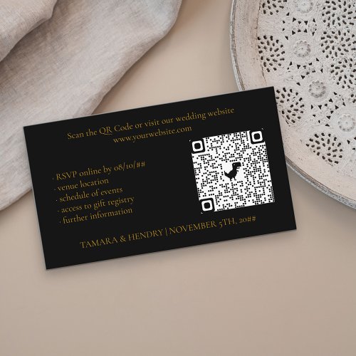Black and Gold Online RSVP QR Code Wedding Enclosure Card
