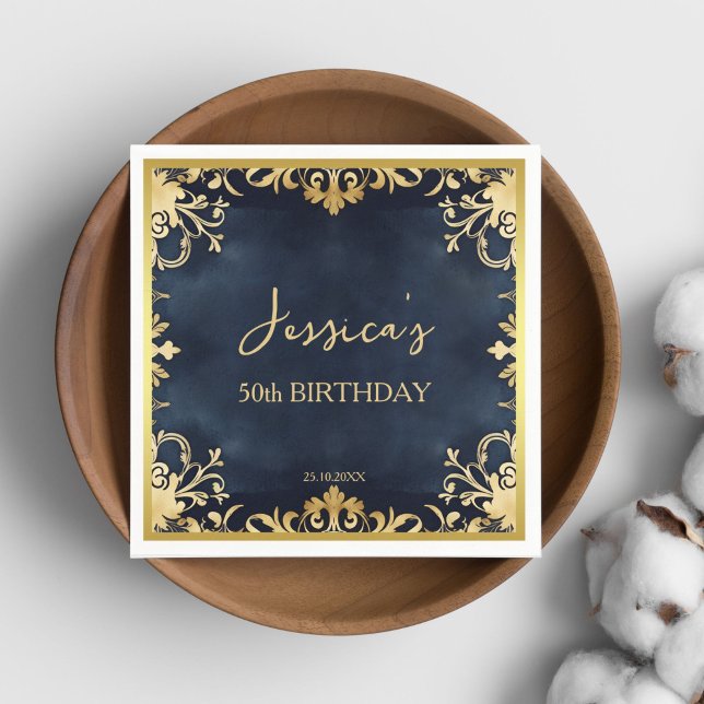 Black and gold ornamental birthday party template napkins (Black and gold ornamental birthday party template napkins personalized party tableware 50ieth 60ieth)