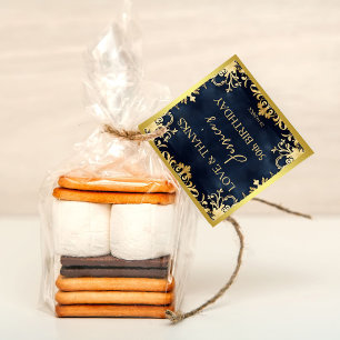 Black and gold ornamental birthday party thank you favor tags