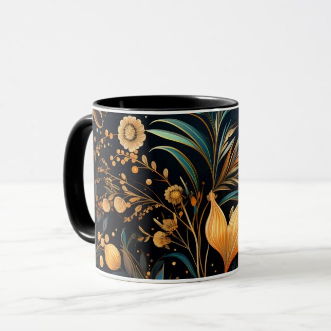 Black and Gold Ornamental Pattern Mug (Front Left)