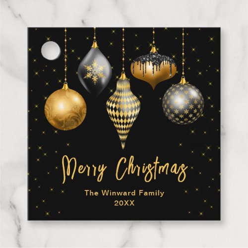 Black and Gold Ornaments Merry Christmas Favor Tags