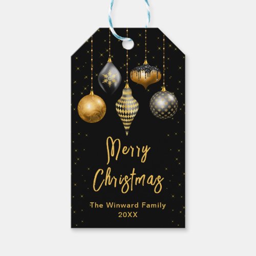 Black and Gold Ornaments Merry Christmas Gift Tags