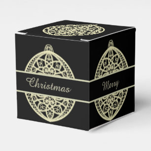 Black and Gold Ornate Bauble Merry Christmas Favor Boxes