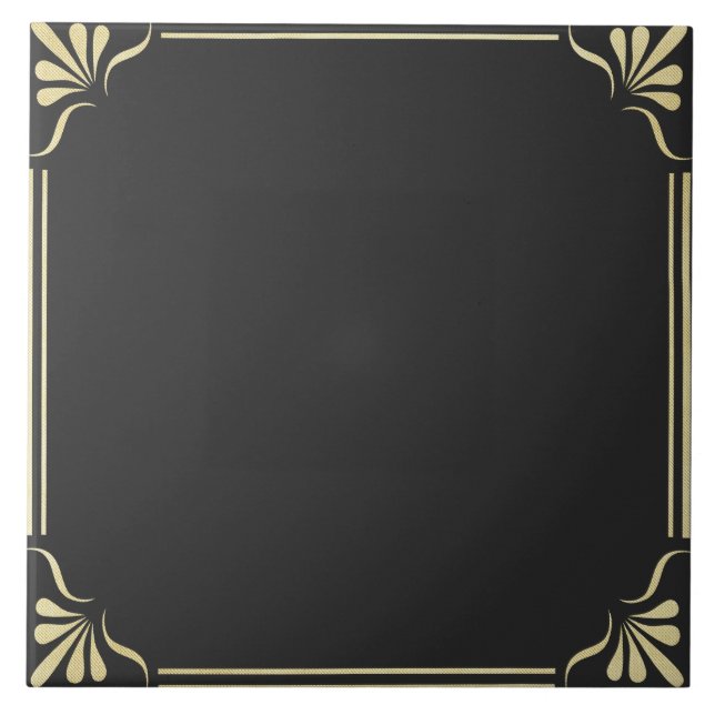 Black and gold ornate design ceramic tile (Front)