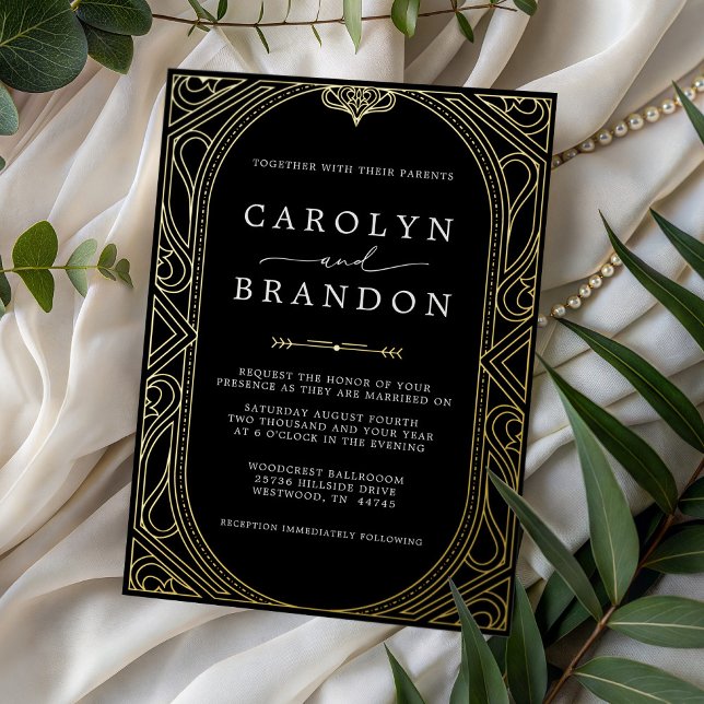 Black and Gold Ornate Elegant Wedding Foil Invitation (Black and Gold Ornate Elegant Wedding Foil Invitation)