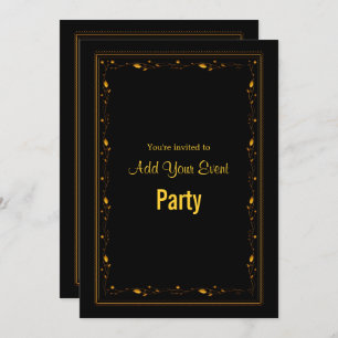 Black and Gold Ornate Frame Party Invitation