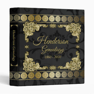 Black And Gold Ornate Genealogy Family Tree 3 Ring Binder