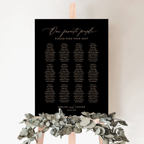 Black and Gold Our Favorite People Seating Chart Foam Board