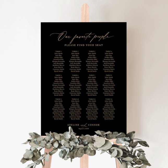 Black and Gold Our Favorite People Seating Chart Foam Board (Creator Uploaded)