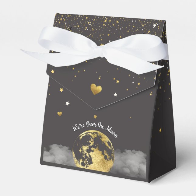 Black and Gold Over the Moon Celestial Favor Box (Front Side)
