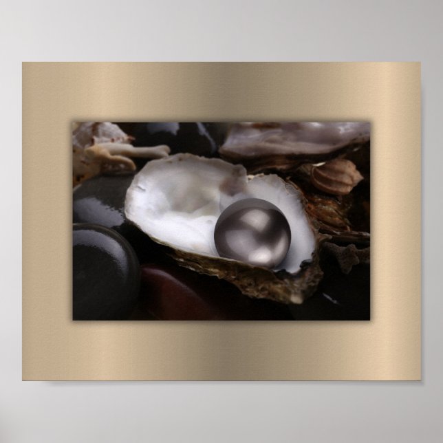 Black and Gold Oyster with Gray Pearl Poster (Front)