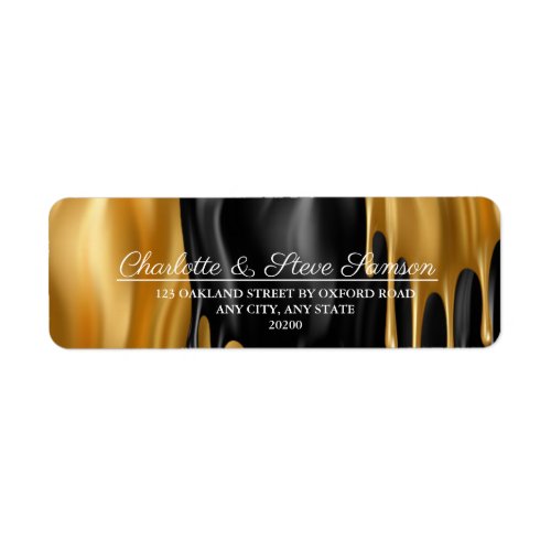 Black and Gold Paint Drip Wedding Return Address Label