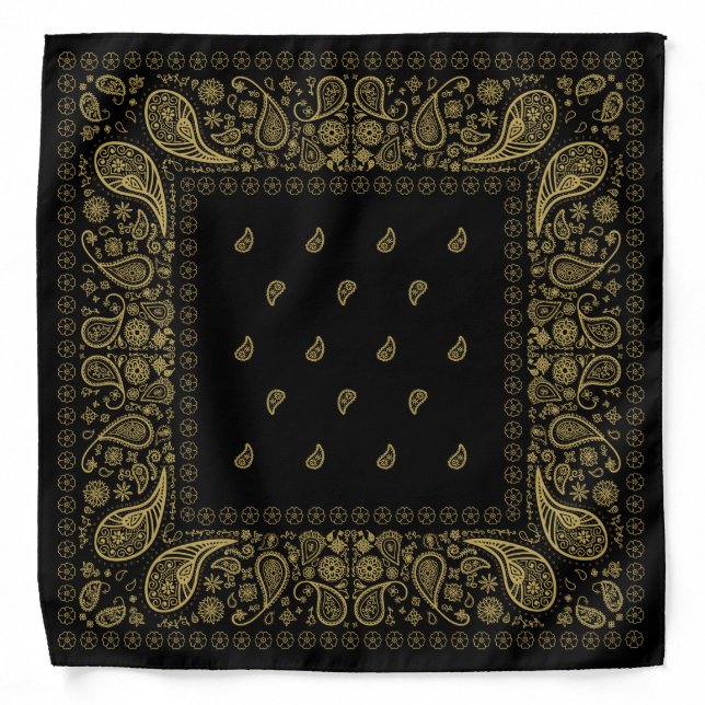 Black and Gold Paisley Design Bandana (Front)