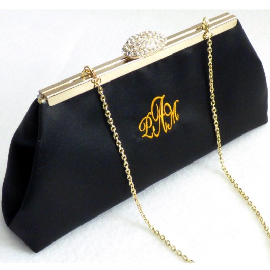 Black And Gold Paisley Monogram Clutch (Front)