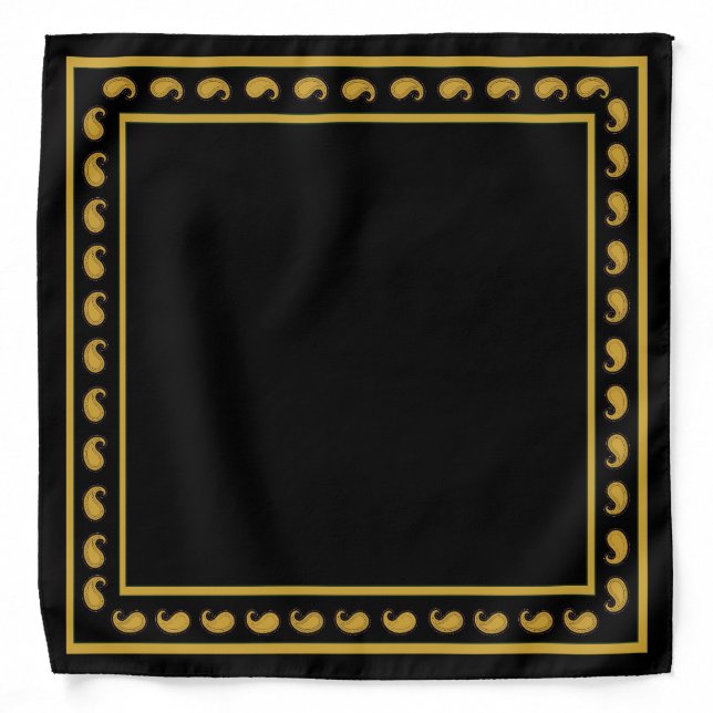 Black and Gold Paisley Pattern Florida Bandana (Front)