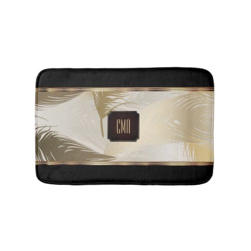 Black and Gold Palm Pattern with Monogram Bath Mat