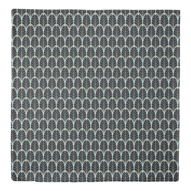 Black and Gold Palmettos 1920s Art Deco Style Duvet Cover (Front)