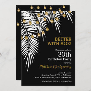 Black and Gold Palms Birthday Party Invitation
