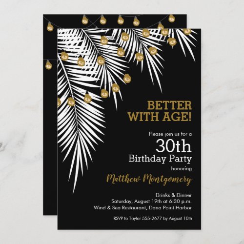 Black and Gold Palms Birthday Party Invitation
