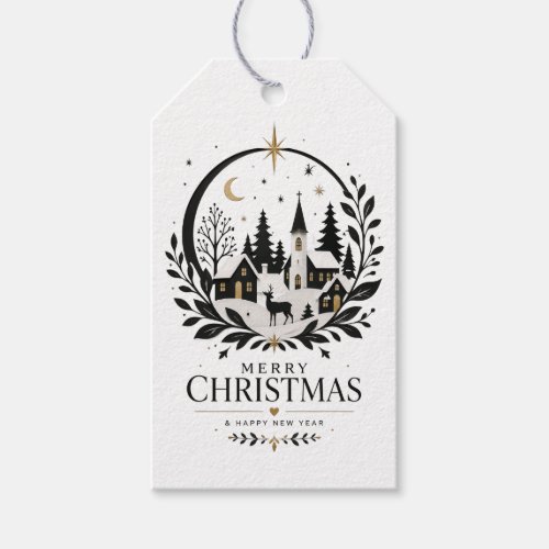 Black and Gold Paper Cut Village Gift Tags
