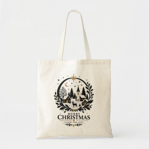 Black and Gold Paper Cut Village Tote Bag