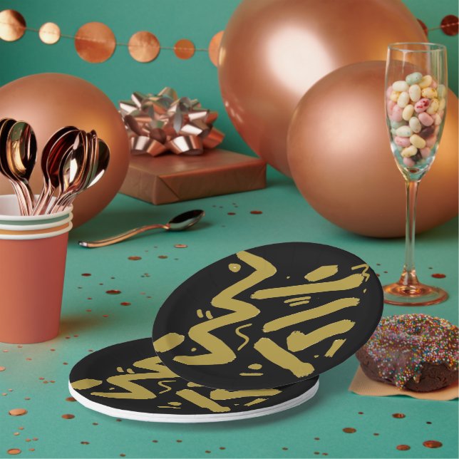 Black and Gold  Paper Plates (Multi)