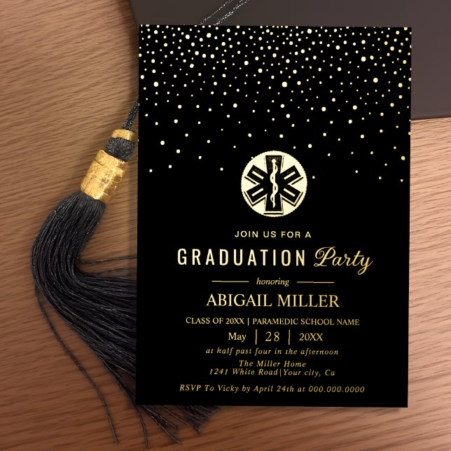 Black and gold paramedic Class Of 2026 graduation Foil Invitation (Creator Uploaded)