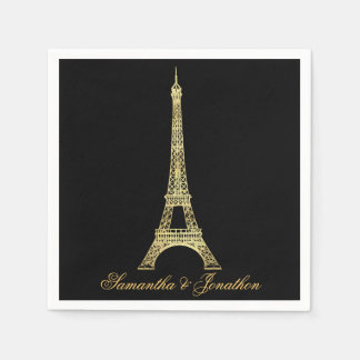 Black and Gold Parisian Eiffel Tower Wedding Napkins
