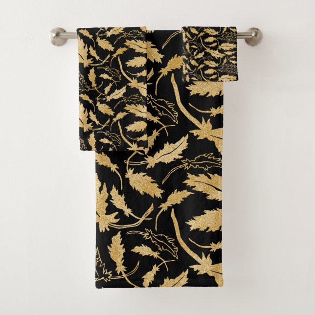 Black and Gold Pattern  Bath Towel Set (Insitu)