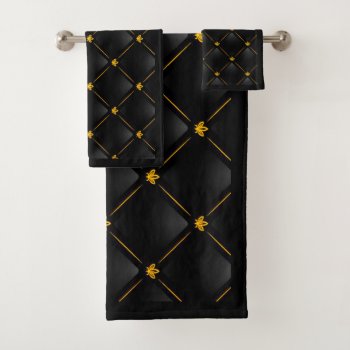 Black And Gold Pattern Bathroom Towel Set by StoneRhythms at Zazzle