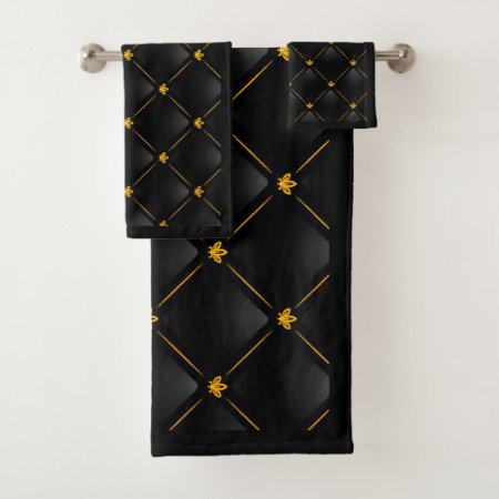 Black And Gold Pattern Bathroom Towel Set
