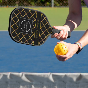Black and Gold Pattern Customizable Company Logo Pickleball Paddle